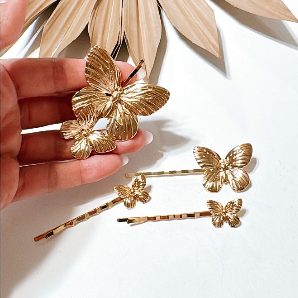 Gold butterfly hair pin S749 - Picture 5 of 5